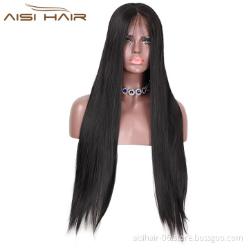 Aisi Hair Wholesale Long Silky Straight Black Synthetic Lace Front Wigs With Baby Hair For Women Heat Resistant Fiber